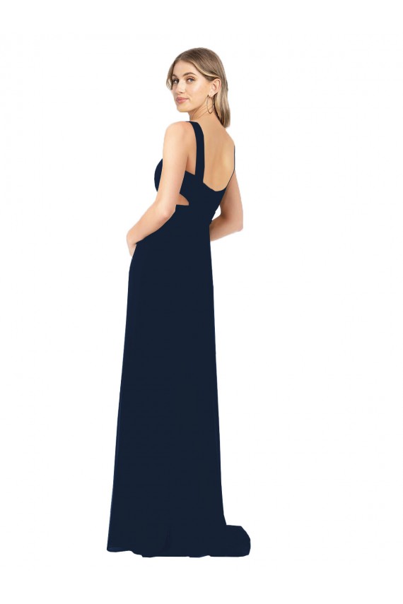 Chiffon V-Neck A-Line Dark Navy Bridesmaid Dress / Evening Dress Derby