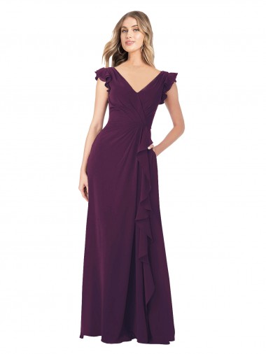 Soft Chiffon V-Neck A-Line Grape Formal Dress / Bridesmaid Dress Derby