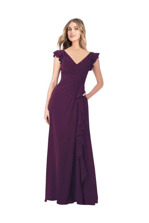 Soft Chiffon V-Neck A-Line Grape Formal Dress / Bridesmaid Dress Derby