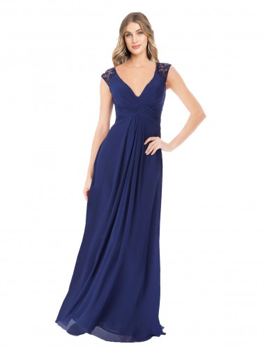 Soft Chiffon V-Neck Keyhole Back A-Line Sapphire Bridesmaid Dress Derby