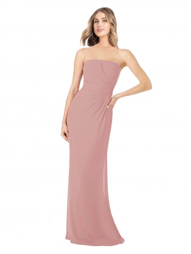 Soft Chiffon Strapless Sheath Dusty Pink Bridesmaid Dress Derby