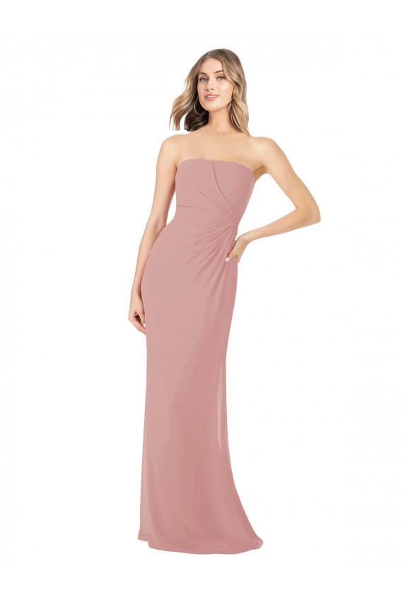 Soft Chiffon Strapless Sheath Dusty Pink Bridesmaid Dress Derby