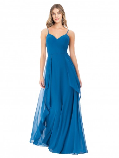 Soft Chiffon Sweetheart A-Line Peacock Blue Bridesmaid Dress Derby