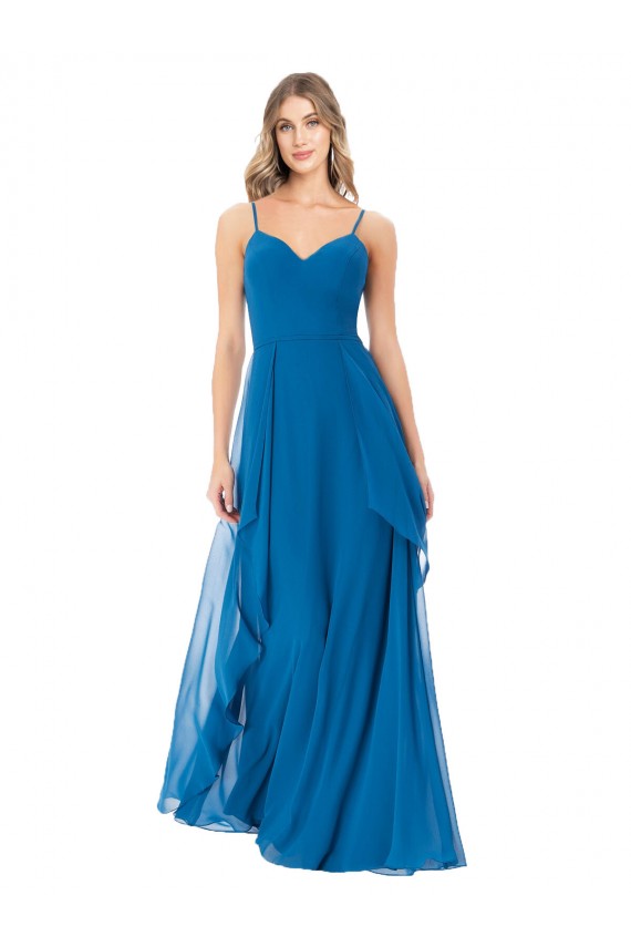 Soft Chiffon Sweetheart A-Line Peacock Blue Bridesmaid Dress Derby