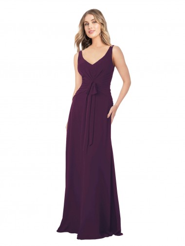Chiffon V-Neck A-Line Grape Bridesmaid Dress Derby