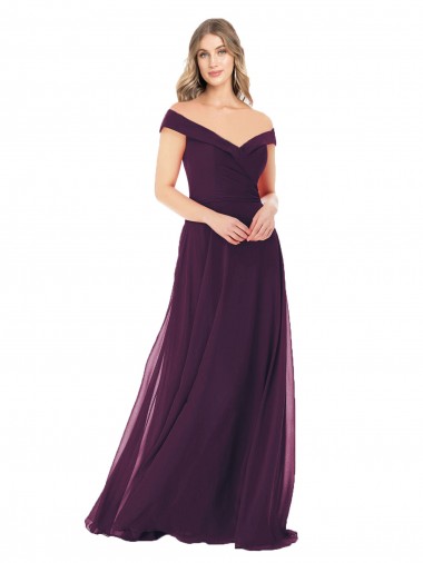 Soft Chiffon Off the Shoulder A-Line Grape Bridal Party Dress Derby