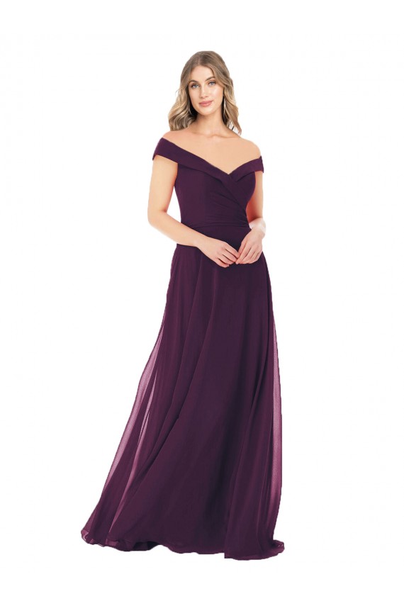 Soft Chiffon Off the Shoulder A-Line Grape Bridal Party Dress Derby