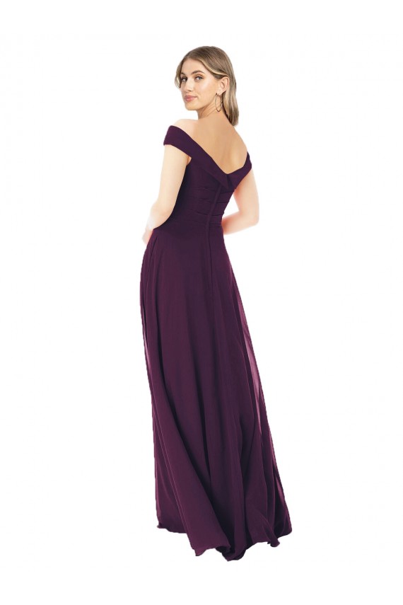 Soft Chiffon Off the Shoulder A-Line Grape Bridal Party Dress Derby