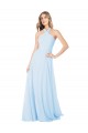 Chiffon High Neck A-Line Light Sky Blue Bridesmaid Dress / Evening Gowns Derby