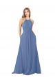 Soft Chiffon High Neck Keyhole Back A-Line Windsor Blue Bridesmaid Dress Derby