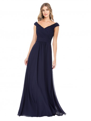 Soft Chiffon Off the Shoulder A-Line Dark Navy Evening Dress / Bridesmaid Dress Derby