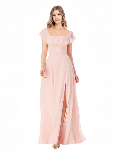 Soft Chiffon Square Neck A-Line Pink Formal Dress / Bridesmaid Dress Derby