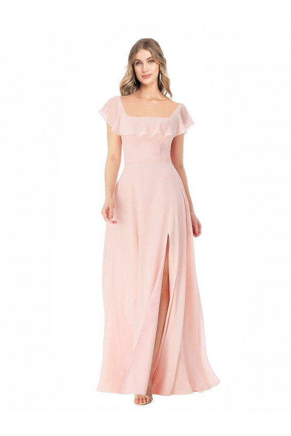 Soft Chiffon Square Neck A-Line Pink Formal Dress / Bridesmaid Dress Derby