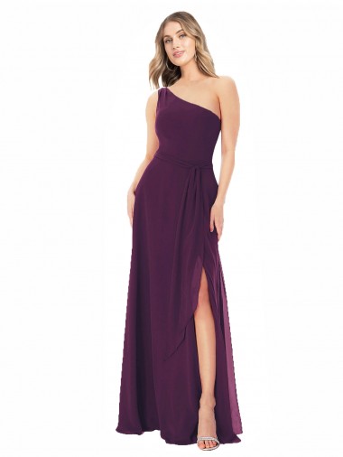 Soft Chiffon One Shoulder A-Line Grape Formal Dress / Bridesmaid Dress Derby