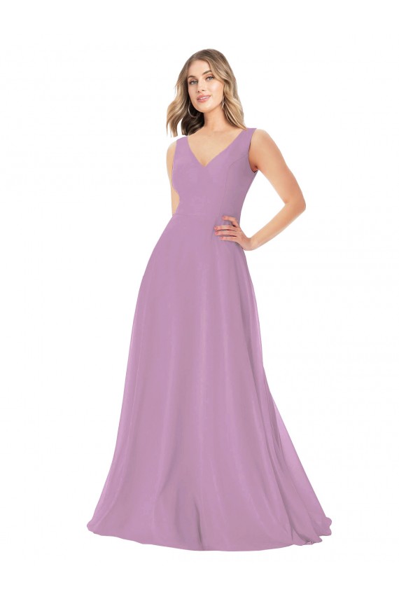 Soft Chiffon V-Neck A-Line Dark Lavender Bridal Party Dress Derby