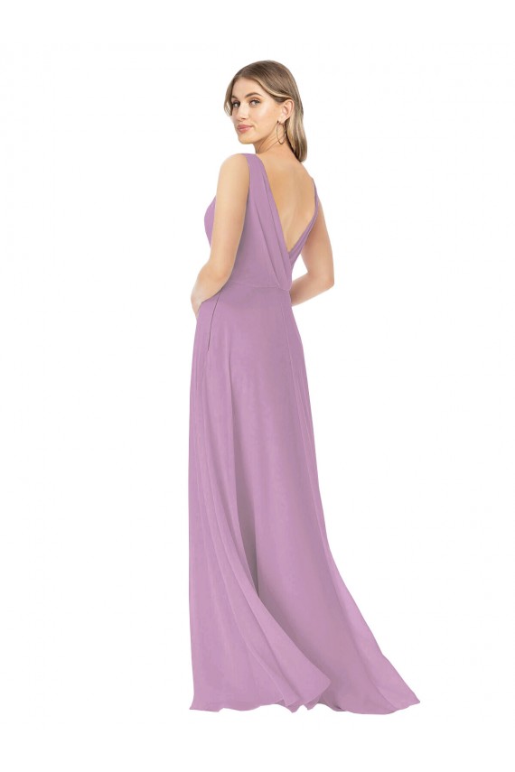 Soft Chiffon V-Neck A-Line Dark Lavender Bridal Party Dress Derby