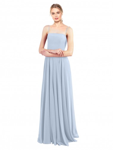 Soft Chiffon Square Neck Low Back A-Line Light Sky Blue Bridesmaid Dress Derby