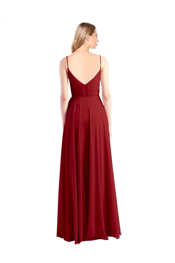 Luxe Chiffon V-Neck V-Back A-Line Red Bridesmaid Dress Derby