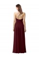 Soft Chiffon High Neck Open Back A-Line Burgundy Gold Bridesmaid Dress Derby