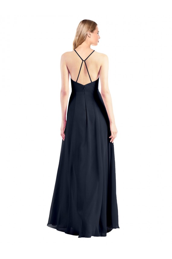 Soft Chiffon V-Neck Open Back A-Line Dark Navy Prom Dress / Bridesmaid Dress Derby