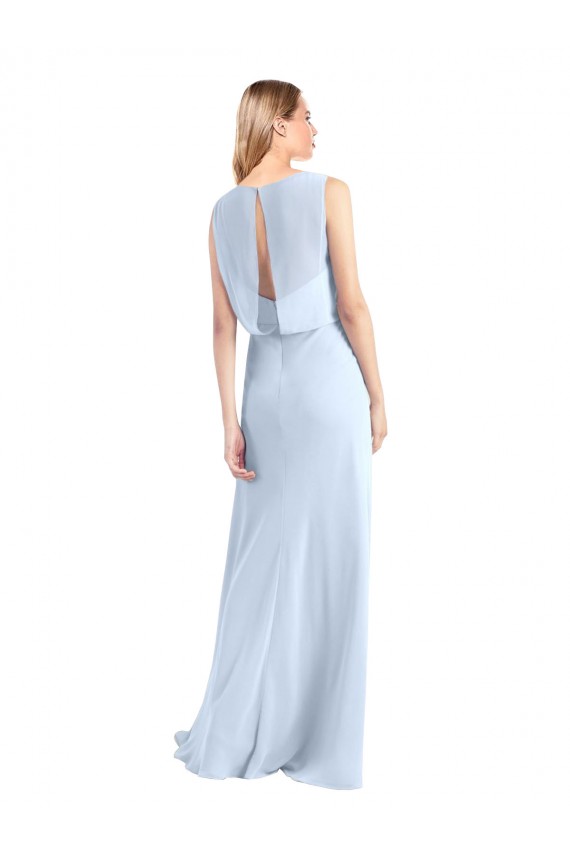 Chiffon V-Neck Keyhole Back A-Line Light Sky Blue Bridesmaid Dress / Evening Gowns Derby