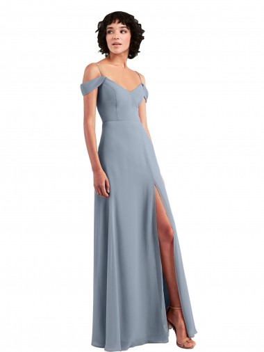 Chiffon V-Neck A-Line Dusty Blue Formal Dress / Bridesmaid Dress Derby