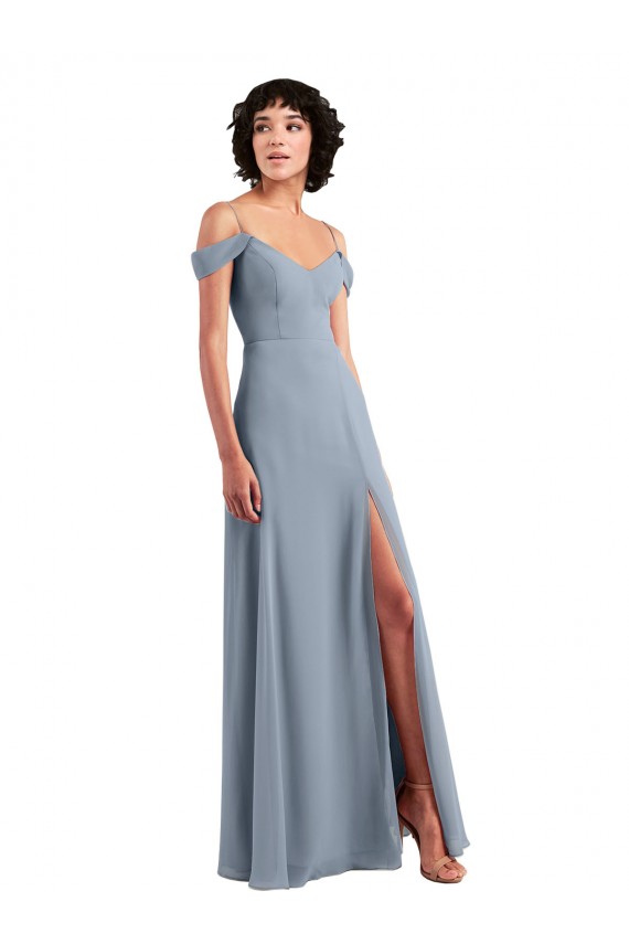 Chiffon V-Neck A-Line Dusty Blue Formal Dress / Bridesmaid Dress Derby