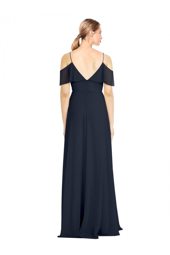 Lxue Chiffon V-Neck V-Back A-Line Dark Navy Bridesmaid Dress Derby