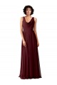 Soft Chiffon Cowl Neck V-Back A-Line Burgundy Gold Bridesmaid Dress Derby