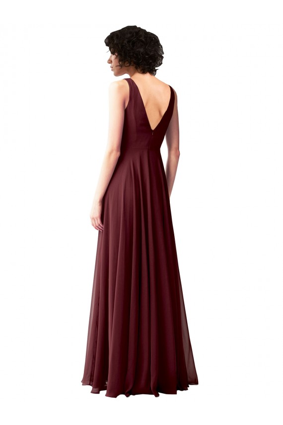 Soft Chiffon Cowl Neck V-Back A-Line Burgundy Gold Bridesmaid Dress Derby