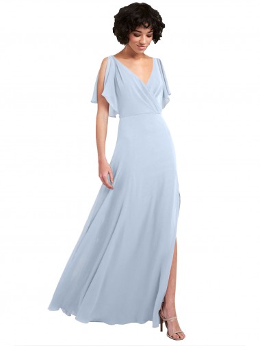 Soft Chiffon V-Neck V-Back A-Line Light Sky Blue Bridesmaid Dresses Derby