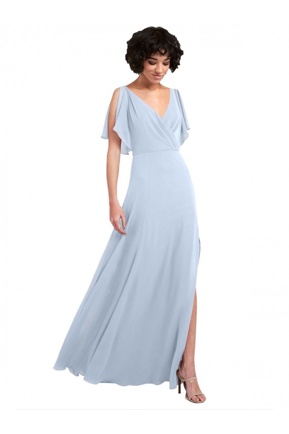 Soft Chiffon V-Neck V-Back A-Line Light Sky Blue Bridesmaid Dresses Derby