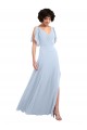 Soft Chiffon V-Neck V-Back A-Line Light Sky Blue Bridesmaid Dresses Derby