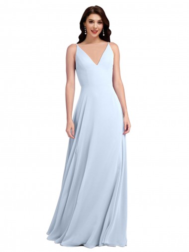 Soft Chiffon V-Neck V-Back A-Line Light Sky Blue Evening Dress / Bridesmaid Dress Derby