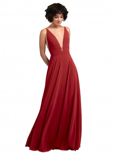 Lxue Chiffon V-Neck V-Back A-Line Red Bridesmaid Dress Derby