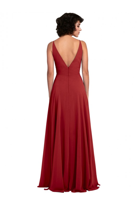 Lxue Chiffon V-Neck V-Back A-Line Red Bridesmaid Dress Derby