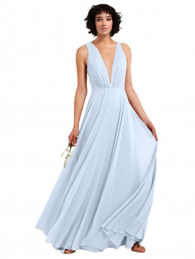 Soft Chiffon V-Neck A-Line Light Sky Blue Bridesmaid Dresses Derby