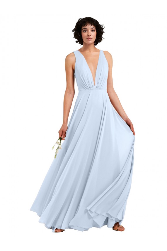 Soft Chiffon V-Neck A-Line Light Sky Blue Bridesmaid Dresses Derby