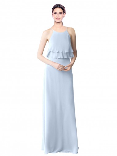 Soft Chiffon Halter Neck A-Line Light Sky Blue Bridesmaid Dresses Derby