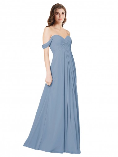 Chiffon Sweetheart Low Back A-Line Dusty Blue Wedding Party Dress Derby