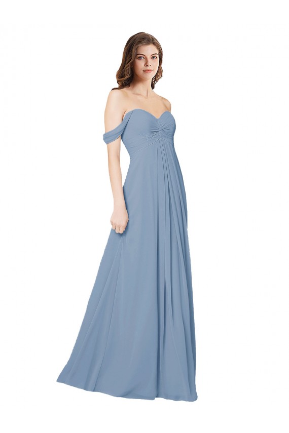 Chiffon Sweetheart Low Back A-Line Dusty Blue Wedding Party Dress Derby