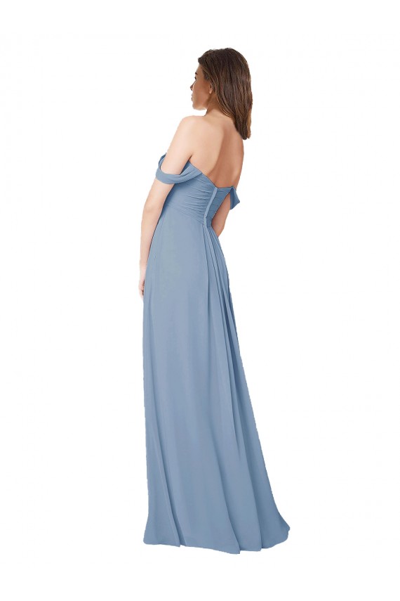 Chiffon Sweetheart Low Back A-Line Dusty Blue Wedding Party Dress Derby