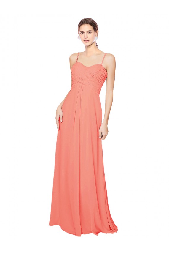 Soft Chiffon Sweetheart Open Back A-Line Coral Bridesmaid Dress Derby