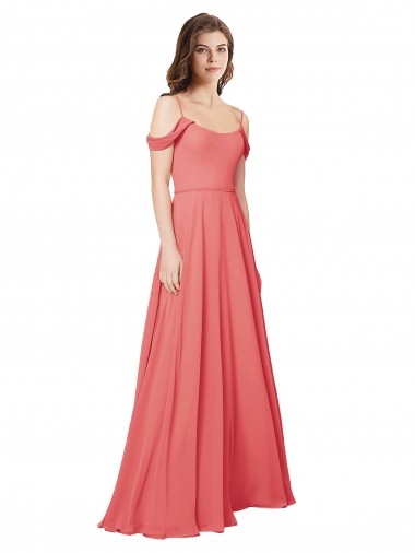 Soft Chiffon Off the Shoulder Low Back A-Line Desert Rose Bridesmaid Dress Derby