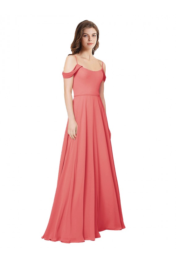 Soft Chiffon Off the Shoulder Low Back A-Line Desert Rose Bridesmaid Dress Derby