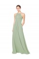 Soft Chiffon Halter Neck Keyhole Back A-Line Smoke Green Bridesmaid Dress Derby