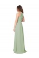Soft Chiffon Halter Neck Keyhole Back A-Line Smoke Green Bridesmaid Dress Derby