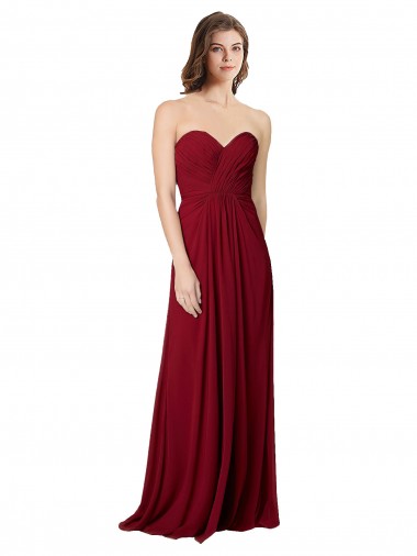 Chiffon Sweetheart Open Back A-Line Burgundy Bridesmaid Dress Derby