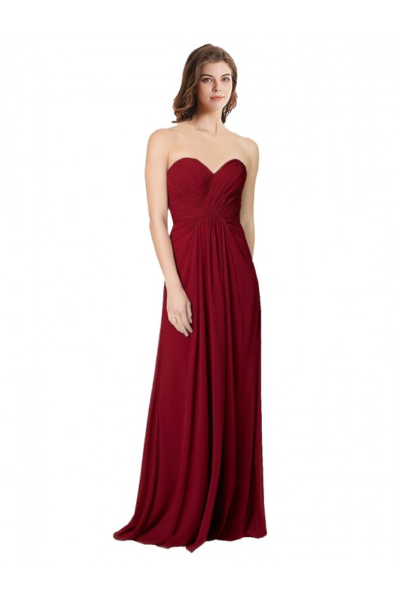 Chiffon Sweetheart Open Back A-Line Burgundy Bridesmaid Dress Derby
