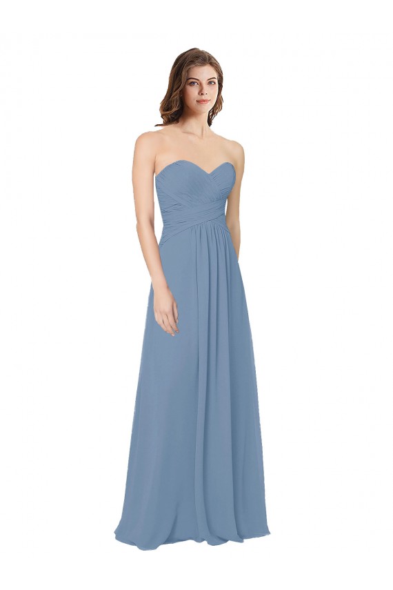 Chiffon Sweetheart Low Back A-Line Dusty Blue Bridesmaid Dress / Evening Gowns Derby